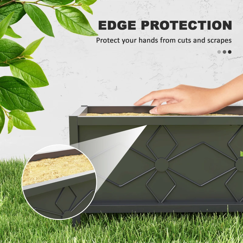 Outsunny Galvanized Raised Garden Bed with Drainage Holes, Metal Raised Flower Bed, Outdoor Galvanized Planter Box for Herbs