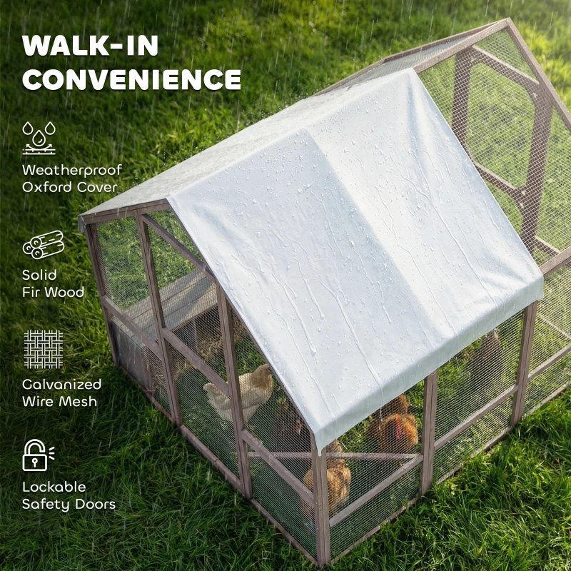 PawHut Large Wooden Chicken Coop for 8-10 Hens, Walk-in Chicken Run with Waterproof Cover, Nesting Boxes and Perches