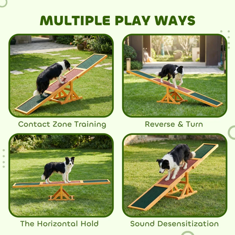 PawHut Wood Pet Seesaw Platform Dog Agility Training Equipment Run Game Toy Weather Resistant Pet Supplies Natural