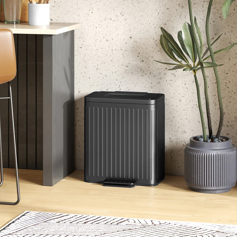 HOMCOM Trash Can, 2 x 5.3 Gallon (2 x 20 L) Garbage Can with Soft-Close Lid, Removable Inner Buckets for Kitchen Home Office