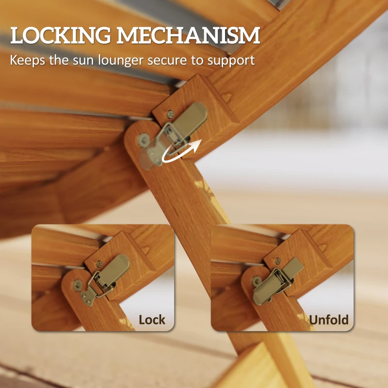 Outsunny Folding Chaise Lounge Chair Outdoor, Acacia Wood Lounger Tanning Chair with Cushion, Headrest, Light Grey