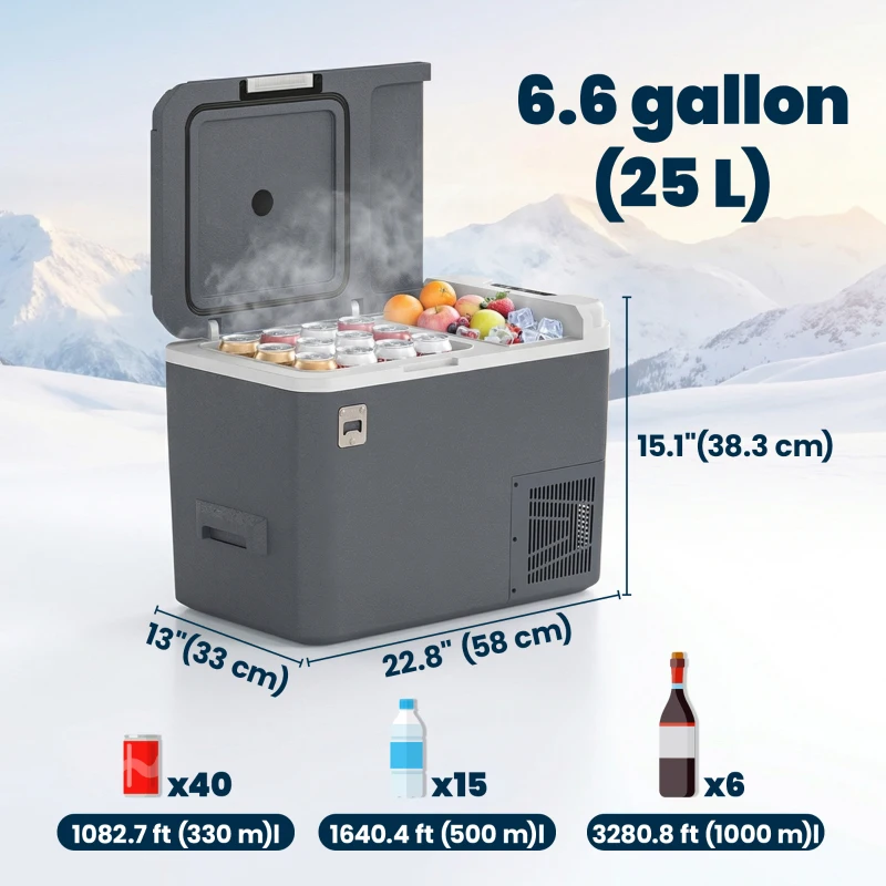 Outsunny 12 Volt Car Refrigerator, 26QT Car Fridge with App Control, 12/24V DC and 100-240V AC, -4℉-68℉, Travel Camping