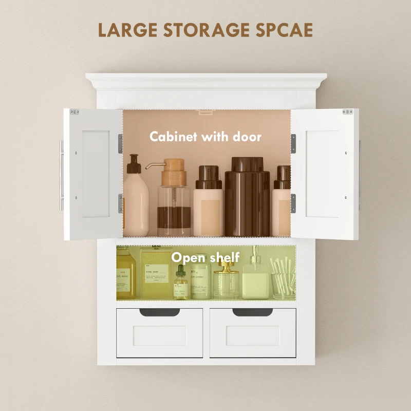 kleankin Bathroom Wall Cabinet, Medicine Cabinet, Toilet Storage Cabinet with Shelf for Living Room and Entryway, White