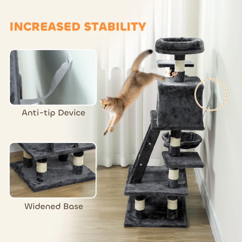 PawHut 52 Inch Large Cat Tree for Indoor Cats, Dark Grey