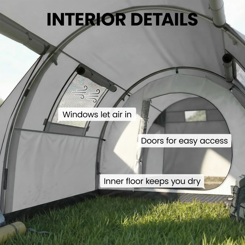 Outsunny 3-4 Person Camping Tent with 2 Rooms, 3000mm Waterproof Portable Family Tent with Carry Bag, Grey