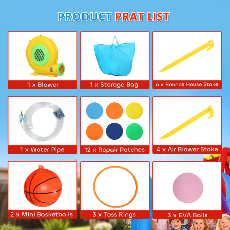 Qaba Bouncy Castle for Kids, Inflatable Bounce House with Slide, Pool (Ball Pit), Ball Shooting and Blower for Indoor Outdoor