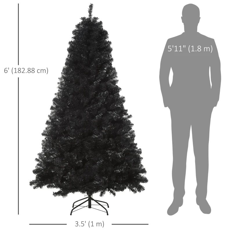 HOMCOM 6ft Artificial Christmas Tree Unlit Douglas Fir with Realistic Branch Tips, Black Halloween Style