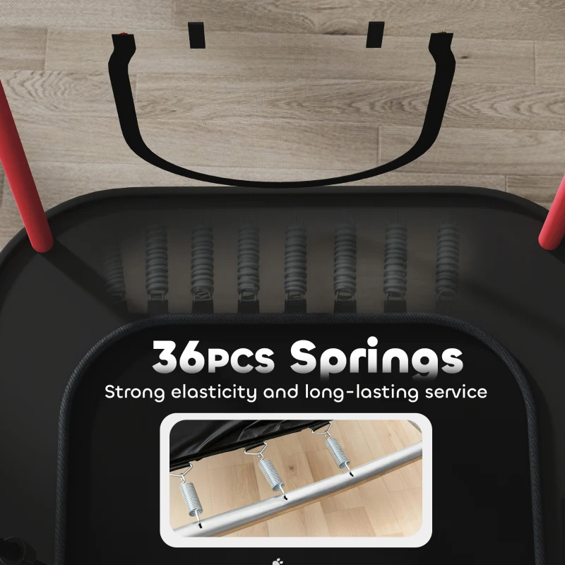 Qaba 4 x 6FT Trampoline for Kids Indoor & Outdoor with Slide, Swing, Basketball Hoop and Safety Enclosure, Red