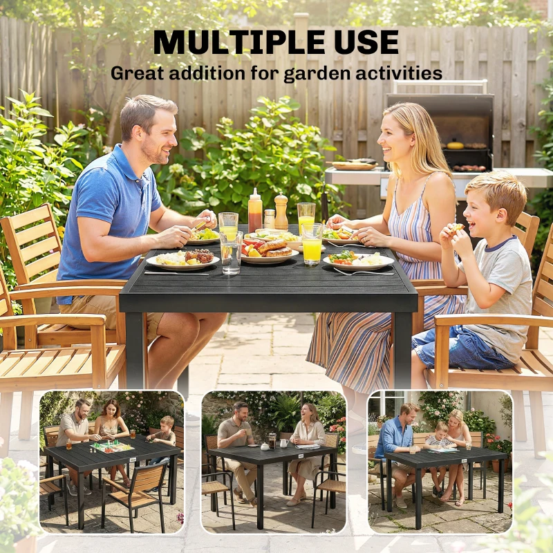 Outsunny Aluminum Outdoor Dining Table for 6, Patio Rectangular Table, 47.2" x 35.4" x 29.1", Black