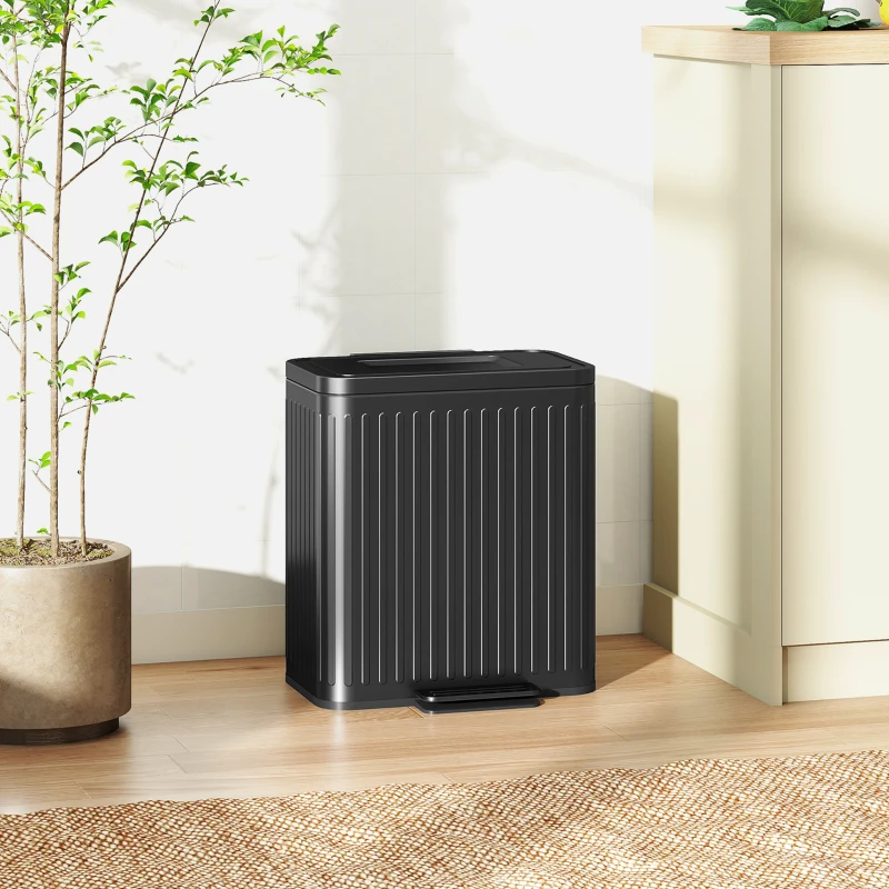 HOMCOM Trash Can, 2 x 5.3 Gallon (2 x 20 L) Garbage Can with Soft-Close Lid, Removable Inner Buckets for Kitchen Home Office