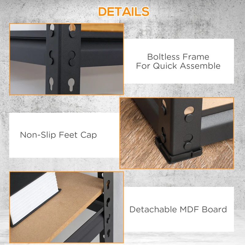 HOMCOM Heavy Duty Garage Shelf, 5-Tier Metal Shelving Unit, Industrial Utility Shelves with Steel Frame and Adjustable Shelves for Garage, Warehouse, Basement, Black and Brown