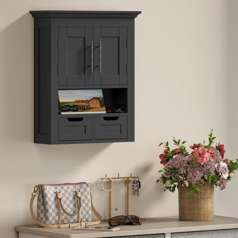 kleankin Bathroom Wall Cabinet, Medicine Cabinet, Toilet Storage Cabinet with Shelf for Living Room and Entryway, Black