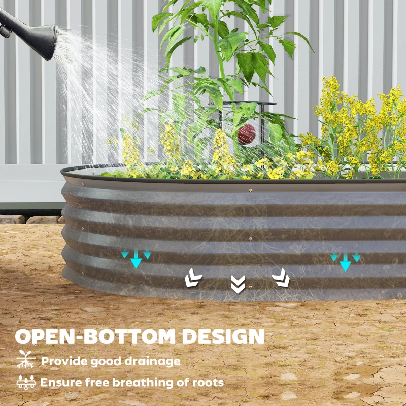 Outsunny 5' x 3' x 1' Large Outdoor Planter Box, Galvanized Raised Garden Bed with Metal Plant Stake, Dark Grey