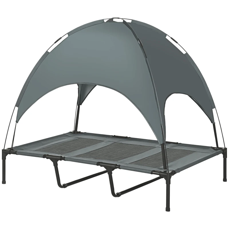 PawHut Elevated Dog Bed with Canopy, Portable Raised Dog Cot for XL Sized Dogs, Indoor & Outdoor, 48" x 36" x 43", Grey