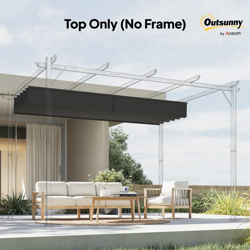 Outsunny 8.5' x 11.5' Retractable Pergola Canopy Replacement, Fit 10' x 13' Frame, Pergola Cover Replacement Top Only, Dark Grey