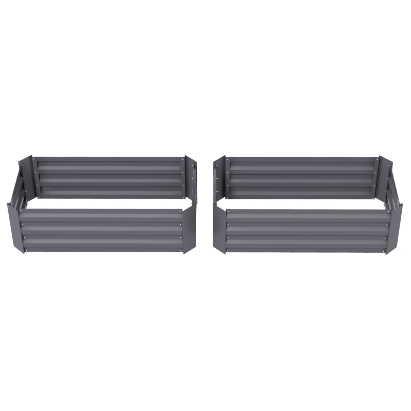 Outsunny Set of 2 Raised Garden Bed, Steel Elevated Planter Box for Flowers, Herbs, Succulents, 39"x20"x12", Dark Grey