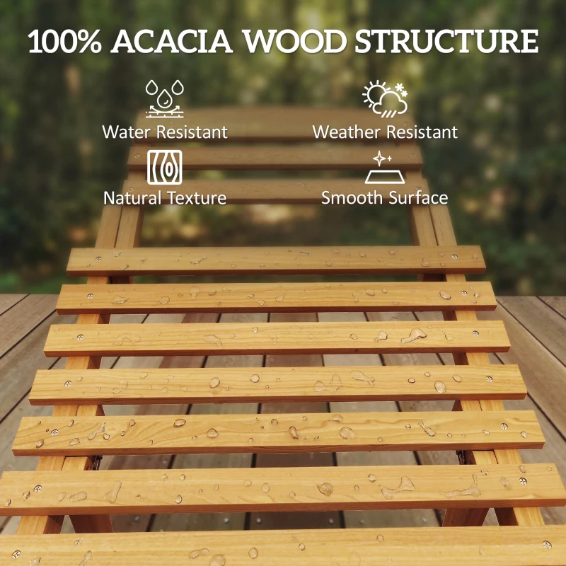 Outsunny Folding Chaise Lounge Chair Outdoor, Acacia Wood Lounger Tanning Chair with Cushion, Headrest, Cream White