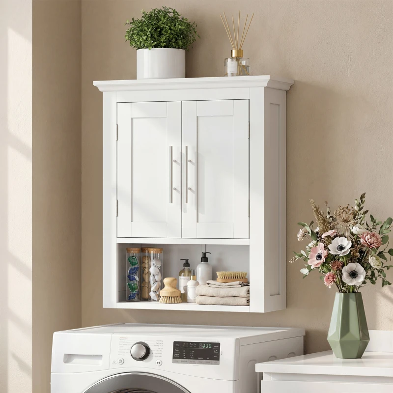 kleankin Bathroom Wall Cabinet, Medicine Cabinet, Toilet Storage Cabinet with Shelf for Living Room and Entryway, White
