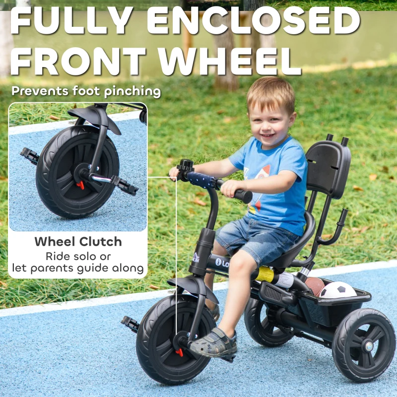 Qaba 6 in 1 Kids Tricycle with Removable Handlebar and Canopy, Navy Blue