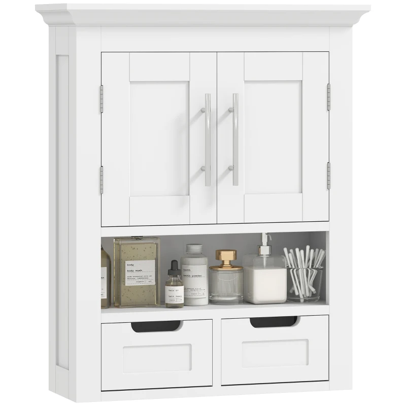 kleankin Bathroom Wall Cabinet, Medicine Cabinet, Toilet Storage Cabinet with Shelf for Living Room and Entryway, White