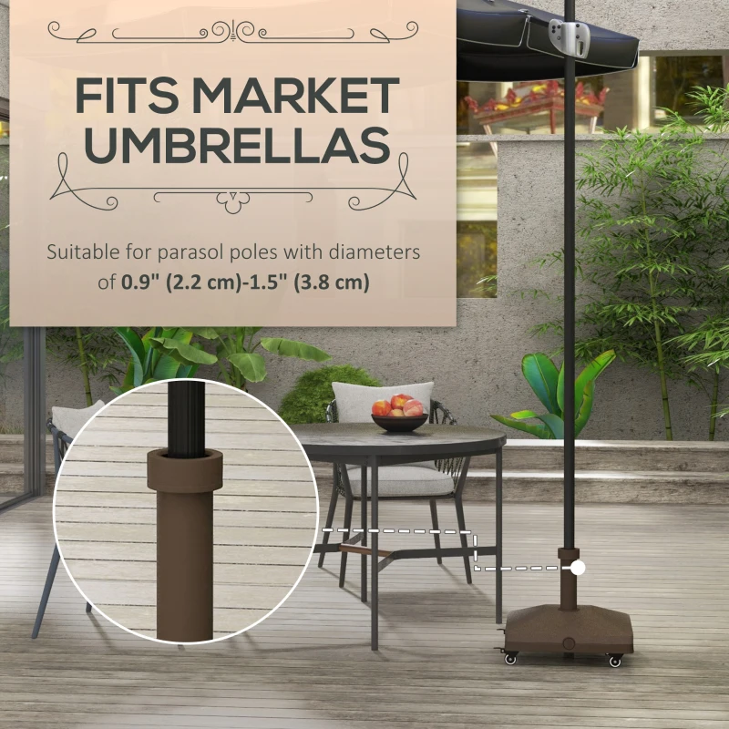 Outsunny Square Parasol Base, Portable Umbrella Stand with Wheels, Water or Sand Filled, for Φ0.75" to Φ1.5" Poles, Brown