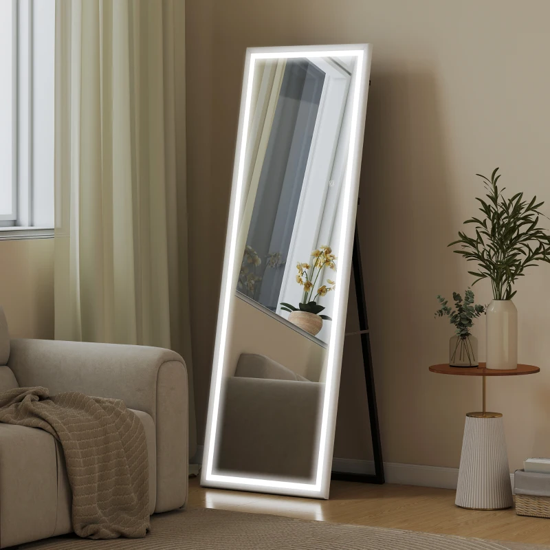 HOMCOM LED Mirror with Dimmable and 3 Colour Lights, 64" x 21" Rectangular Full Body Mirror for Bedroom Living Room, White