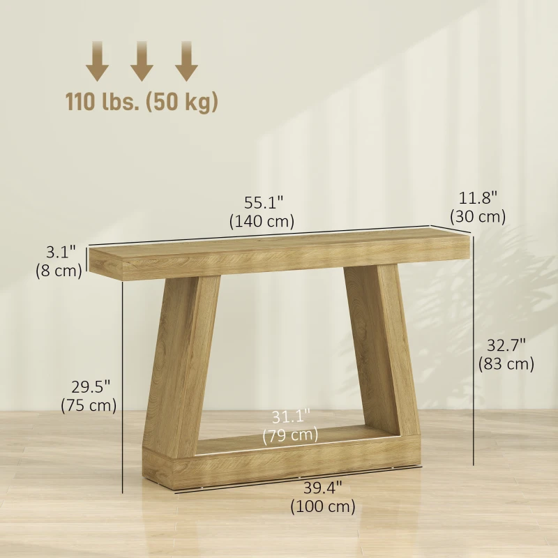 HOMCOM 55" Farmhouse Console Table, 2-Tier Entryway Table with Storage for Hallway, Living Room, Behind Couch,  Oak
