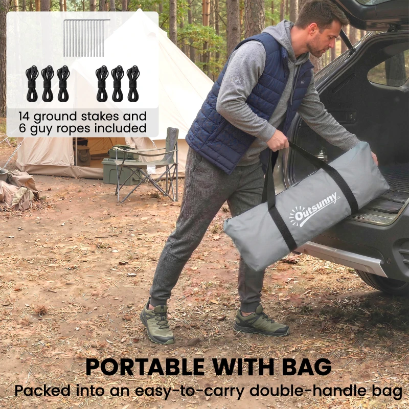 Outsunny 3-4 Person Camping Tent with 2 Rooms, 3000mm Waterproof Portable Family Tent with Carry Bag, Grey