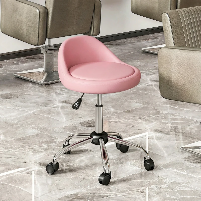 HOMCOM Salon Stool, Adjustable Rolling Stool, Pink