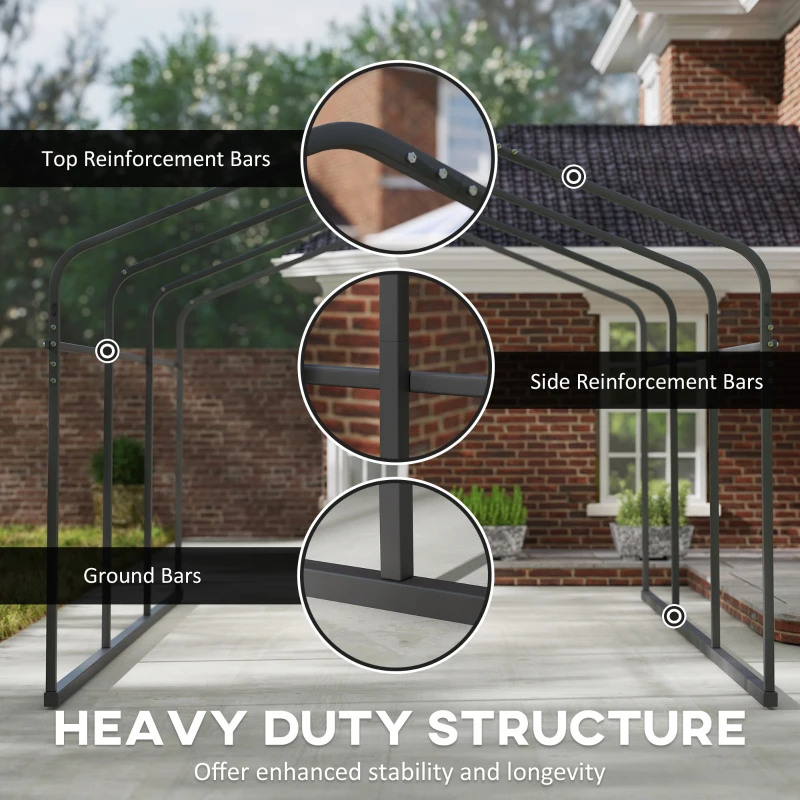 Outsunny 10' x 15' Metal Carport, Heavy Duty Garage Car Canopy with Galvanized Metal Roof and Removable Sidewalls, Dark Gray