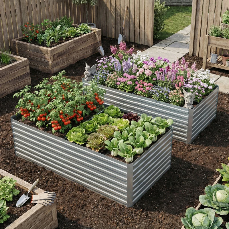 Outsunny Set of 2 Galvanised Raised Garden Bed, 6 x 3 x 2 ft Metal Garden Bed with Safe Edging, Silver