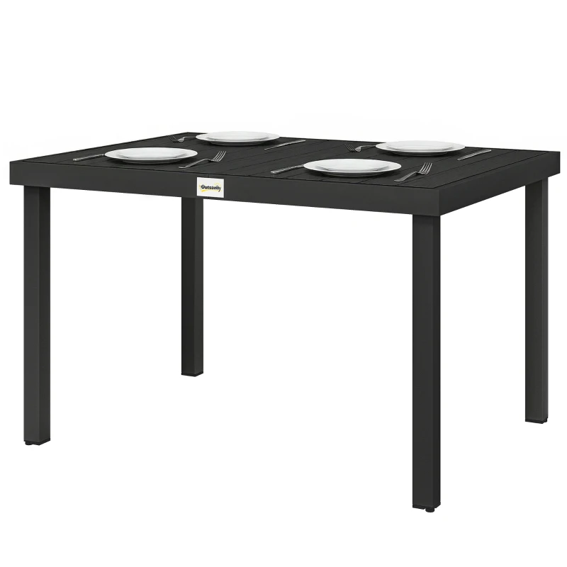 Outsunny Aluminum Outdoor Dining Table for 6, Patio Rectangular Table, 47.2" x 35.4" x 29.1", Black