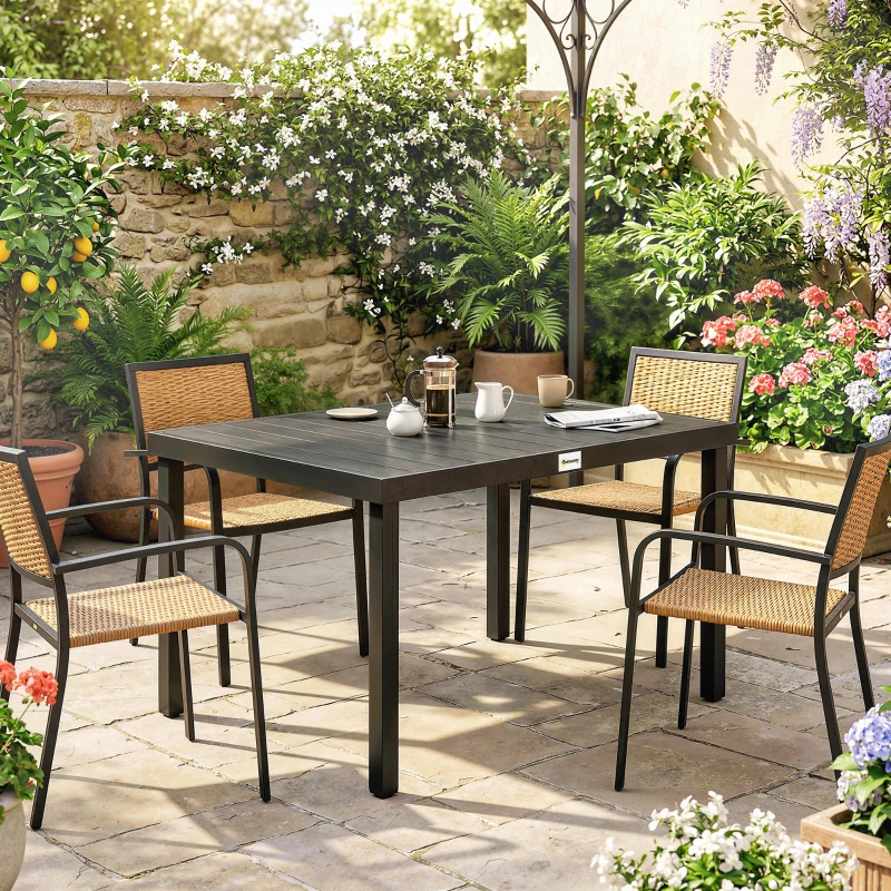 Outsunny Aluminum Outdoor Dining Table for 6, Patio Rectangular Table, 47.2" x 35.4" x 29.1", Black