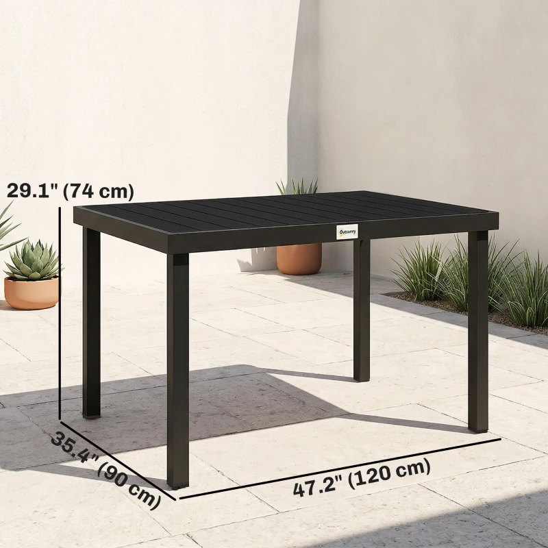Outsunny Aluminum Outdoor Dining Table for 6, Patio Rectangular Table, 47.2" x 35.4" x 29.1", Black