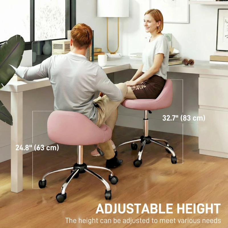 HOMCOM Salon Stool, Adjustable Rolling Stool, Pink