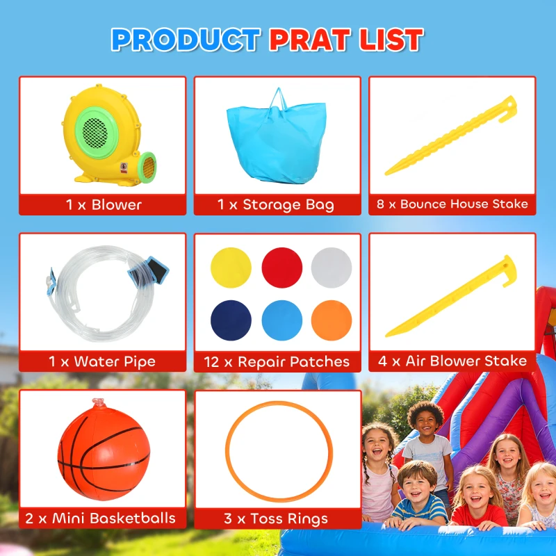 Qaba Bouncy Castle for Kids, Inflatable Bounce House with Slide, Pool (Ball Pit), Climbing Wall and Blower for Indoor Outdoor