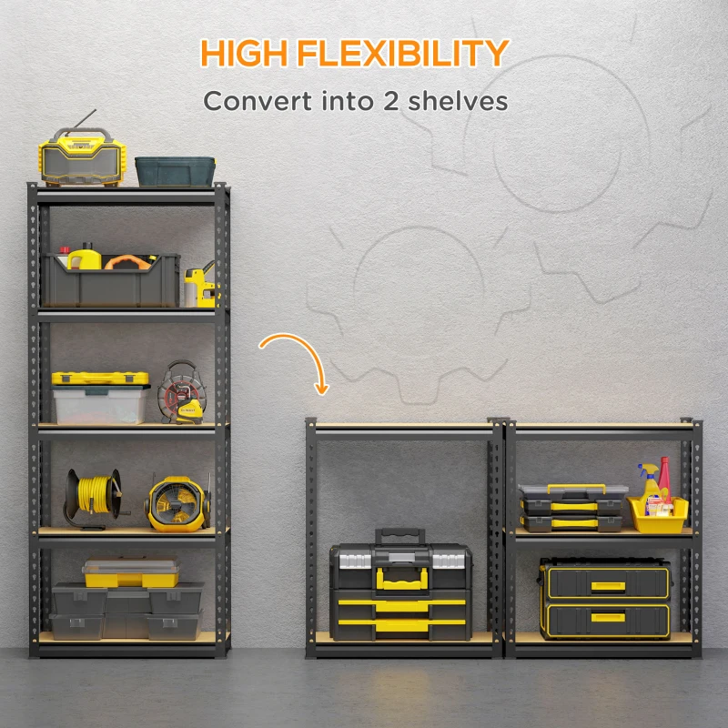 HOMCOM Heavy Duty Garage Shelf, 5-Tier Metal Shelving Unit, Industrial Utility Shelves with Steel Frame and Adjustable Shelves for Garage, Warehouse, Basement, Black and Brown