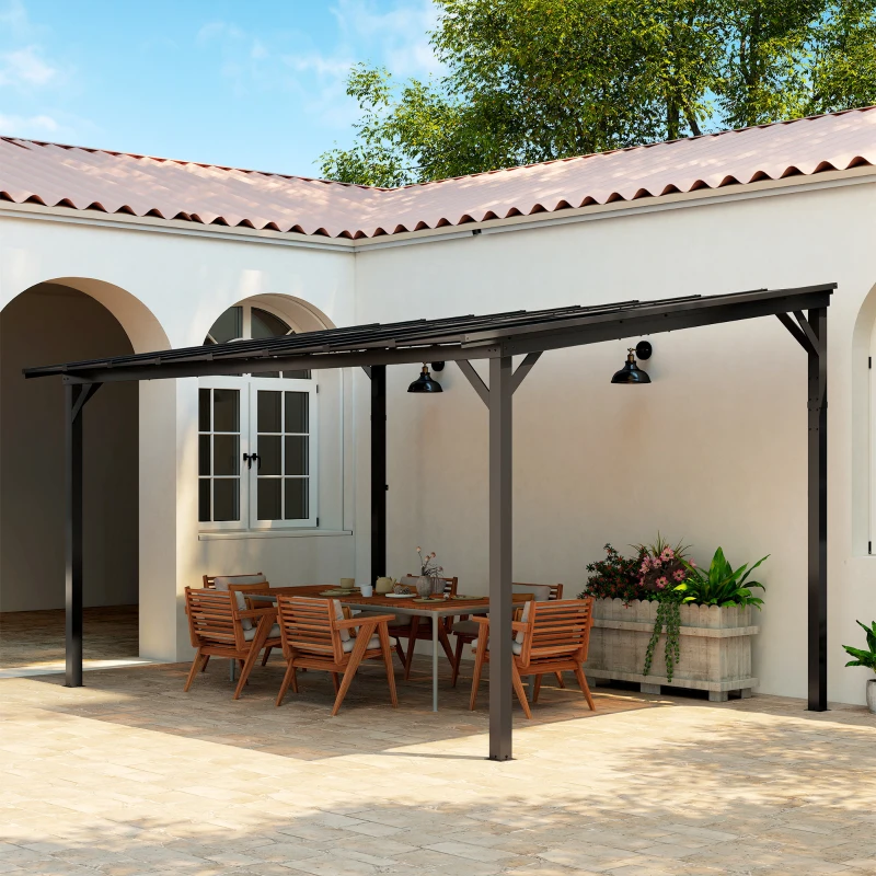 Outsunny 10' x 14' Hardtop Gazebo Wall-Mounted / Free Standing Outdoor Pergola with UPF 50+ & Waterproof Polycarbonate Roof