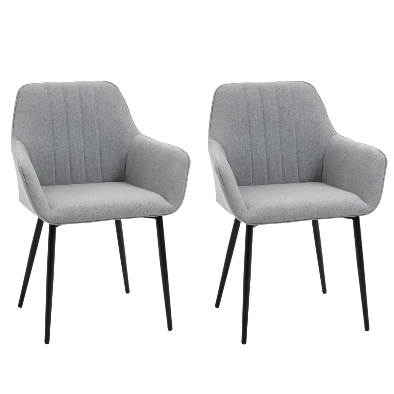 HOMCOM Dining Chairs Set of 2, Upholstered Linen Fabric Accent Chairs with Metal Legs, Light Grey