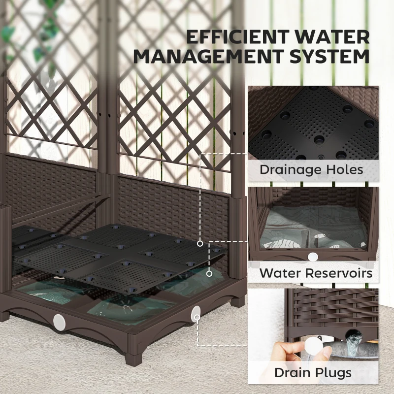 Outsunny Raised Garden Bed with Trellis, Plastic Raised Flower Bed with Drainage Holes and Drain Plugs