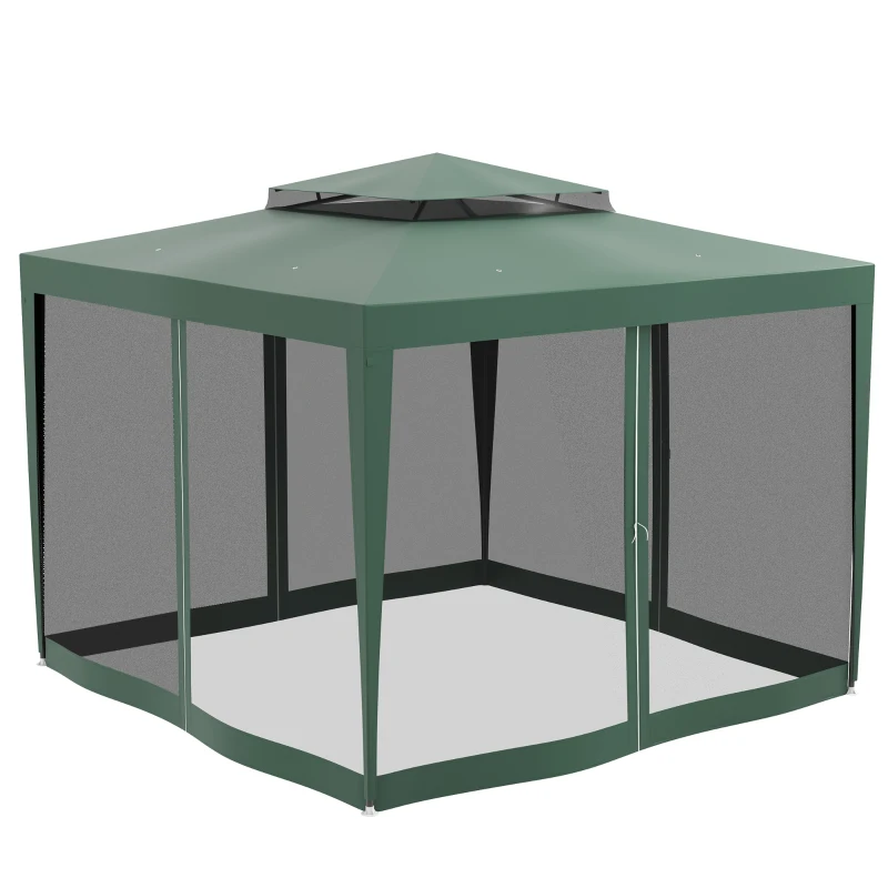 Outsunny 10' x 10' Outdoor Canopy Tent Party Tent with Mesh Netting and Double Tier Roof for Backyard, Garden, Patio, Green