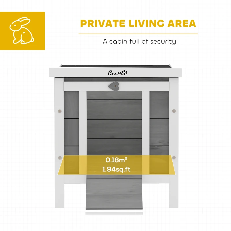 PawHut Wooden Rabbit Hutch, Bunny Cage with Waterproof & Openable Asphalt Roof, Outdoor Cat House Guinea Pig Cage Duck Shelter, Indoor Outdoor Use, 20" x 16.5" x 17", Grey