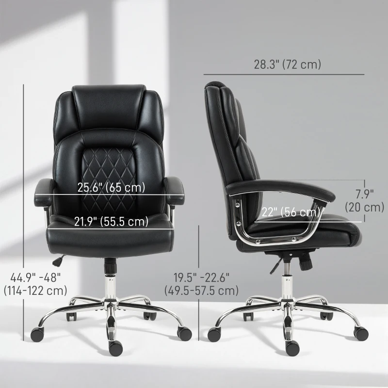 HOMCOM Big and Tall Office Chair 400 lbs, Desk Chair with Spring Cushion, PU Leather, High Back, Swivel Wheels, Black