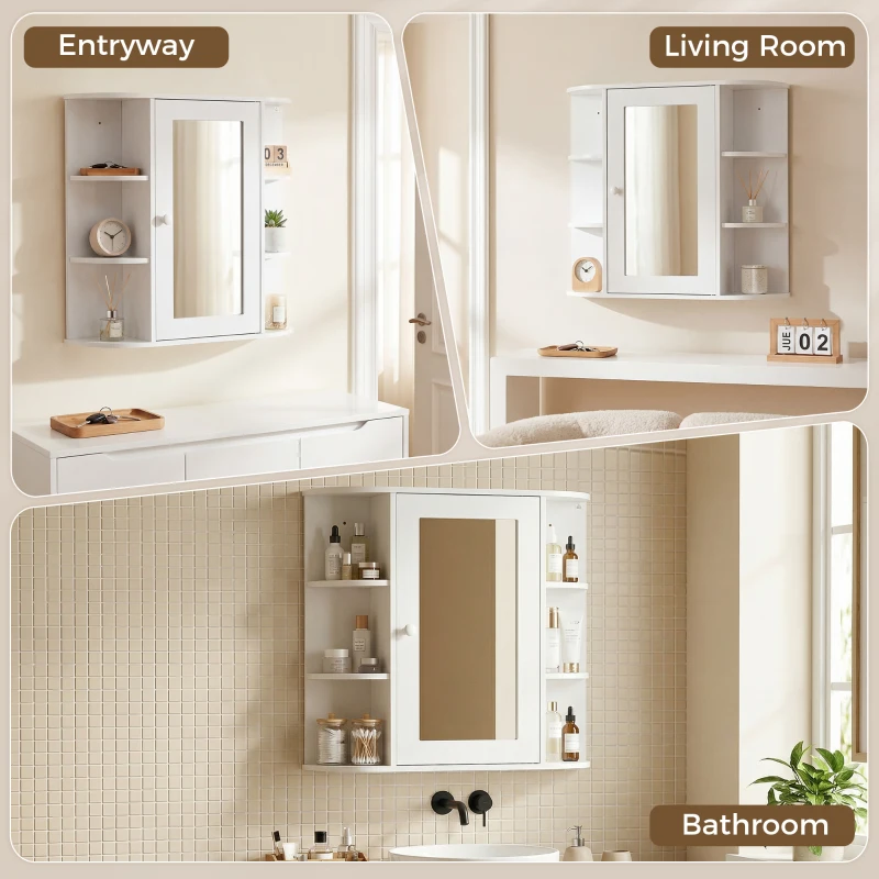 HOMCOM Mirrored Bathroom Wall Cabinet Wall Mounted Medicine Cabinet with Door & Shelves, White