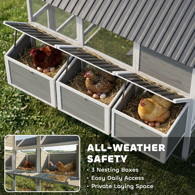 PawHut 77" Large Chicken Coop for 6-8 Chickens, Outdoor Wooden Hen House Poultry Cage with Run, Nesting Boxes, Waterproof Roof