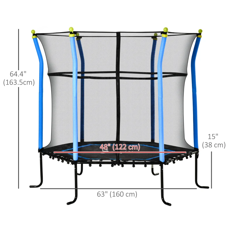 Soozier 63" Kids Trampoline Mini Indoor Bouncer Jumper with Enclosure Net Elastic Thick Padded Pole Gift for Child Toddler Age 3-6 Years Old Blue