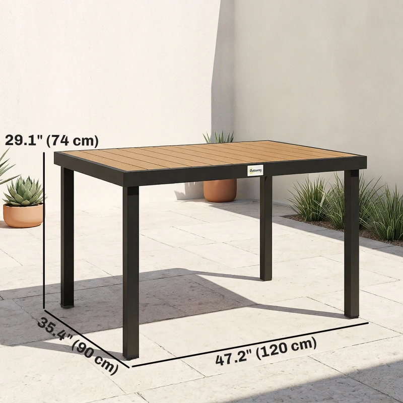 Outsunny Aluminum Outdoor Dining Table for 6, Patio Rectangular Table, 47.2" x 35.4" x 29.1", Natural