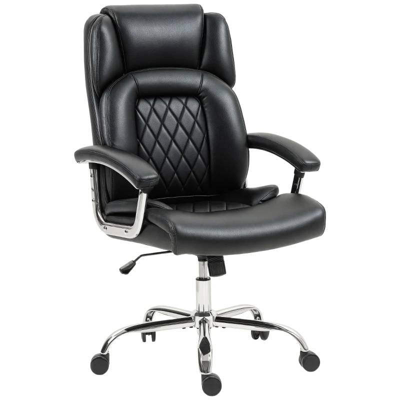 HOMCOM Big and Tall Office Chair 400 lbs, Desk Chair with Spring Cushion, PU Leather, High Back, Swivel Wheels, Black