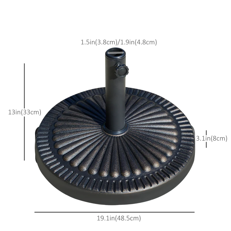 Outsunny Round Umbrella Base Φ19.1", 31.5 lbs Resin Stand with Decorative Design for Poles 1.5"/1.9", Bronze