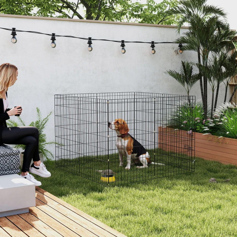 PawHut 8 Panels Foldable Dog Playpen with Bottom Pad & Top Cover, 36" High